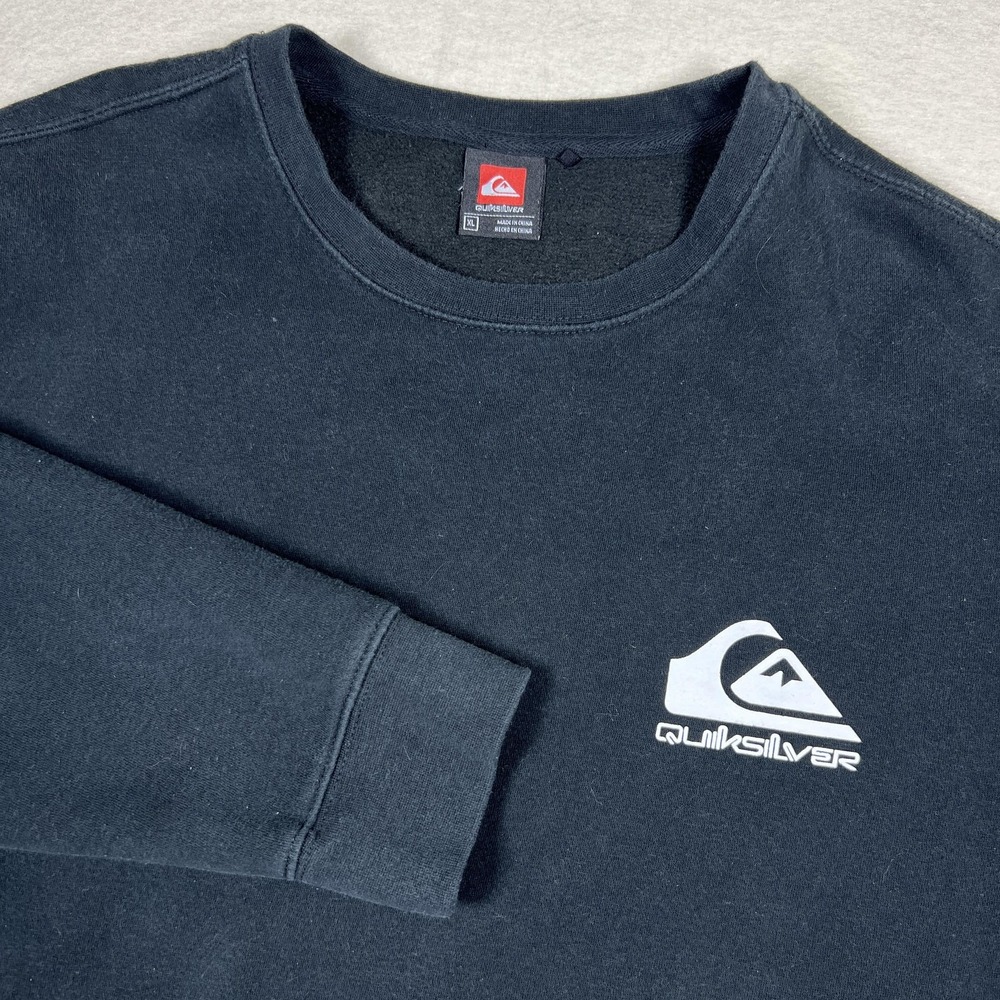 Quiksilver Sweatshirt Mens XL Black Crewneck Fleece Surf Logo‎ Pullover Skate